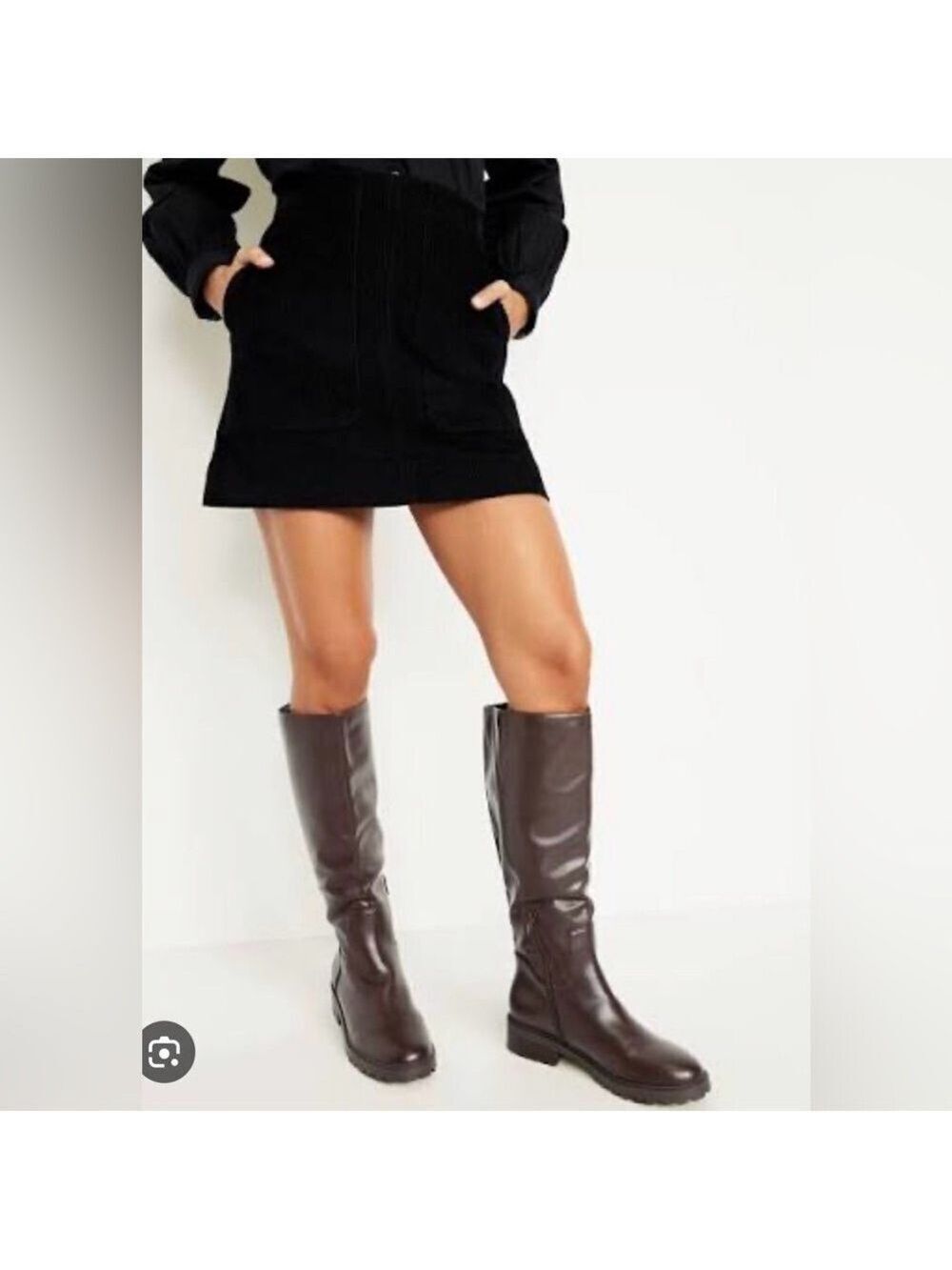 Old Navy Espresso Chunky Heel Faux-Leather Tall Boots NWT 8 Fall Career Office